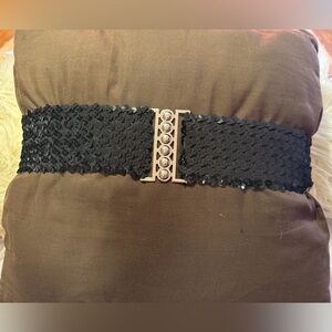 Black Sequin Belt with Silver Accents